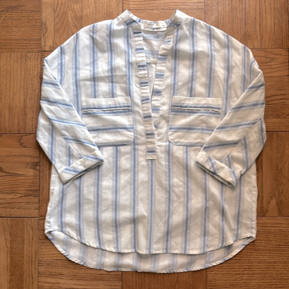 Orfeo Blue and White Stripe Nautical Three Quarter Sleeve Top